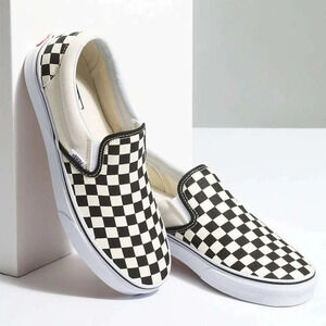 Vans Classic Checkerboard Slip-on Unisex Black/White Canvas Sneakers‎ M5.5/W7.0